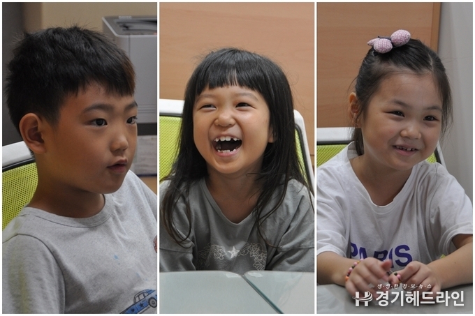 사진왼쪽부터 운담초등학교 1학년 김태환, 김다솜, 최단비 학생들(사진=문수철 기자)