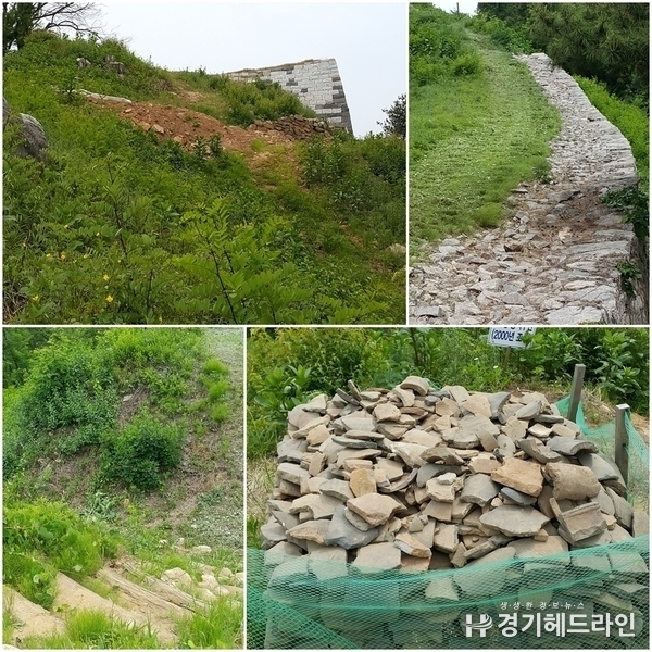해루지와 서쪽 성벽이 끝나는 부분과 당성 북쪽 성벽과 동쪽 성벽으로 이어지는 성벽