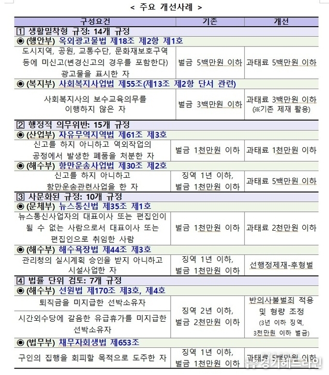 46개 생활밀착형 경제 형벌규정 개선한다