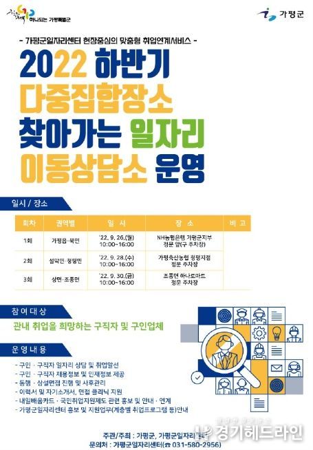 가평군, 관내 구인·구직자 맞춤형 취업지원서비스 제공을 위한 '2022 하반기 찾아가는 일자리 이동상담소' 운영