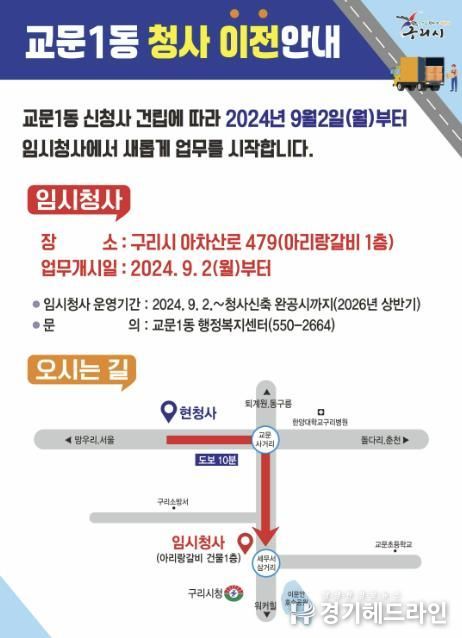 구리시 교문1동행정복지센터, 9월 2일부터 임시청사에서 업무 개시