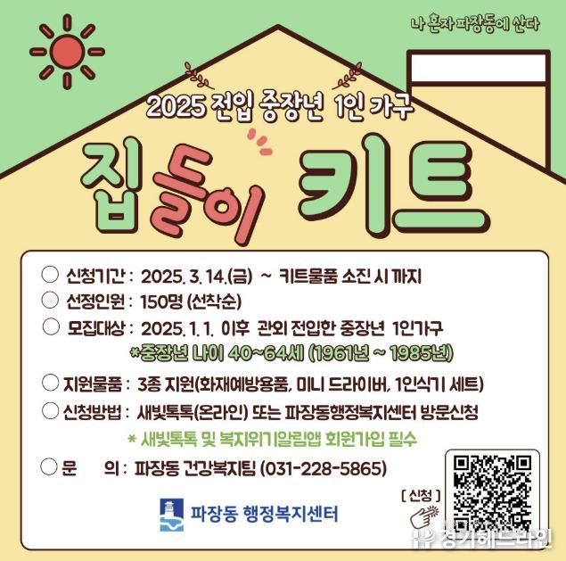 수원특례시 장안구 파장동, 2025 전입 중장년 1인가구에 집들이 키트 지원