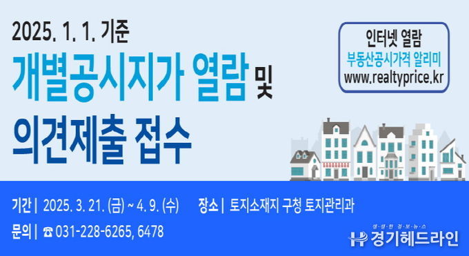수원특례시 권선구, 2025. 1. 1.기준 지가열람 및 의견청취 시작