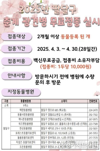 우리 강아지 광견병, 수원특례시 팔달구에서 무료로 예방해요