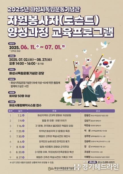 화성시독립운동기념관 자원봉사자(도슨트) 교육프로그램 포스터