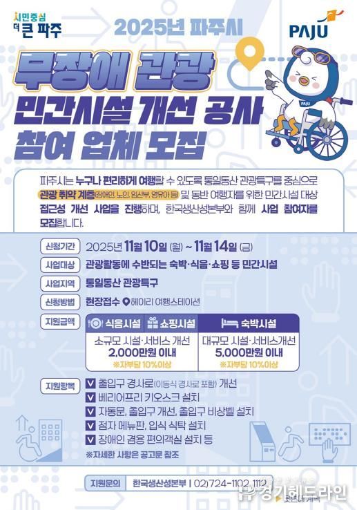 파주시, ‘2025년 무장애 관광 민간시설 개선 사업’ 참여자 모집