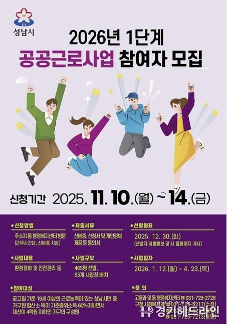 성남시 2026년 1단계 공공근로사업 홍보 안내문