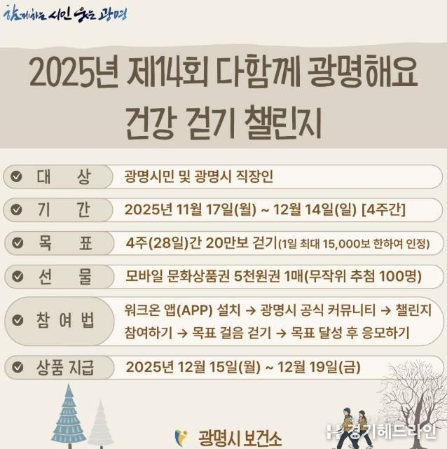 2025년 제14회 다함께 광명해요 건강 걷기 챌린지 안내문.
