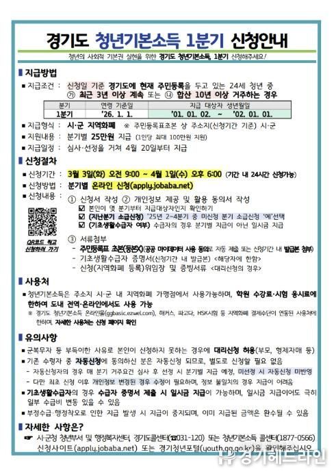 동두천시, 2026년 청년 기본소득 1분기 신청 접수