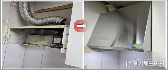 성남시내 경로당 주방 후드 교체 지원 전후 비교