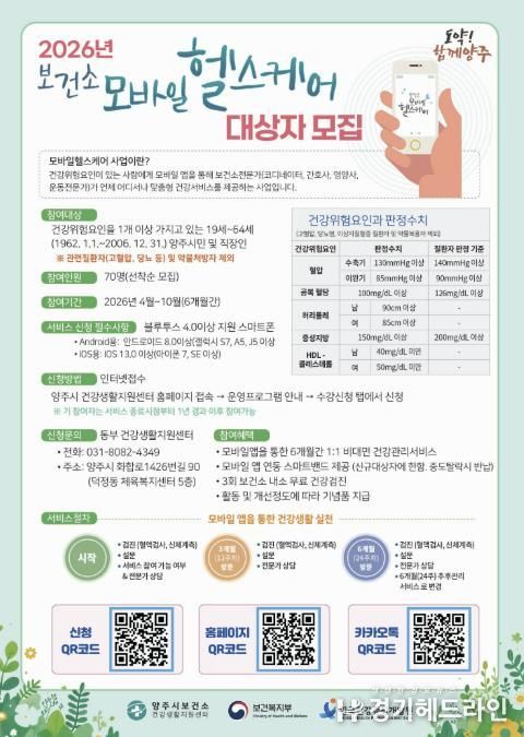 양주시보건소, ‘내 손안의 건강 전문가’ 모바일헬스케어 사업 참여자 모집