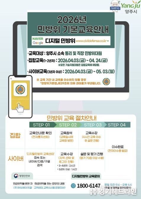 양주시, 2026년 민방위대원 기본교육 실시