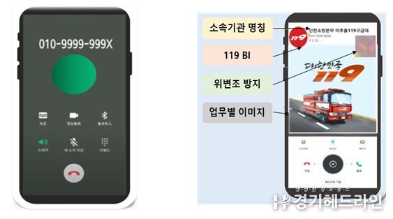 <119 이음콜 휴대전화 송출화면 예시 (좌)기존→(우)개선>